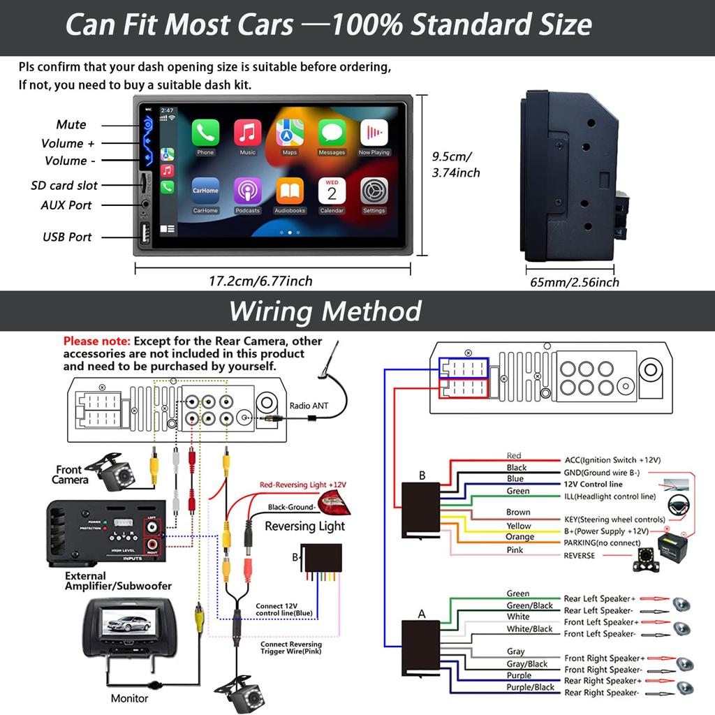 Double Din Car Stereo Compatible with Apple CarPlay and Android Auto - 7inch HD