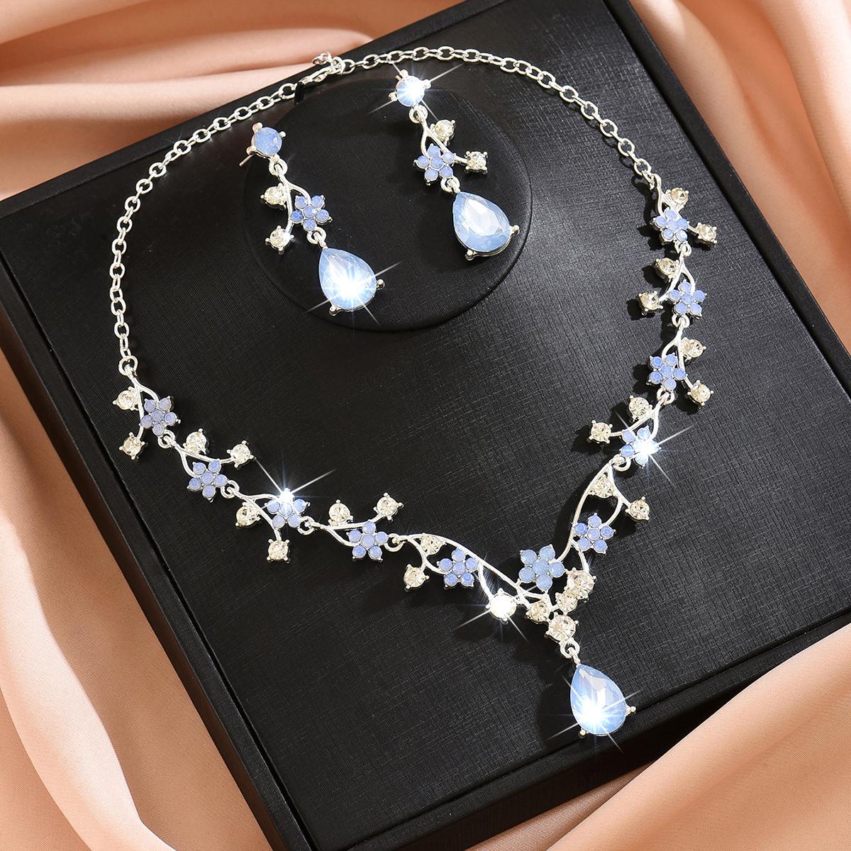 Light luxury diamond inlaid zircon necklace earrings angel tears jewelry two-piece set wedding accessories