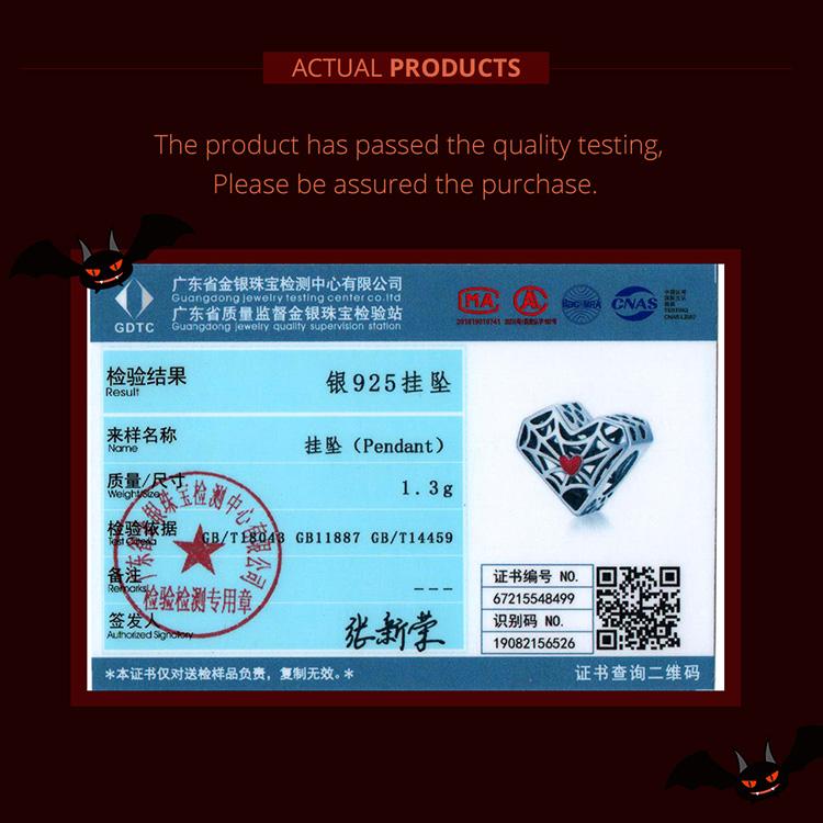 WOSTU Retro Spider Web Pattern Hollow Heart 925 Sterling Silver Charm Beads Fit Bracelet Bangle Fine Jewelry