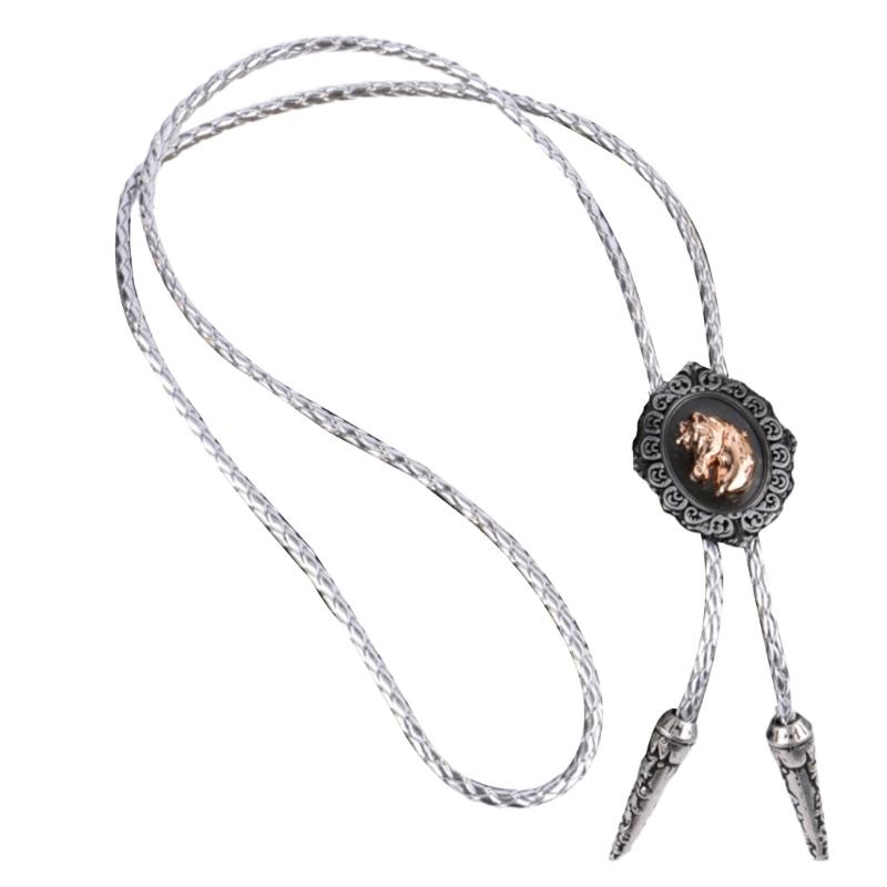 Adjustable Bolo Tie Popular Western Cowboy Teens Men Women Dance Necktie Punk Shirt Alloy Horse Head Buckle Pendant