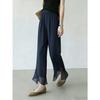 Women Elastic Waist Chiffon Flared Cropped Pants Split Ruffle Hem Sheer Wide Leg Capri Trousers Lightweight Summer Office Casual Flow Pants