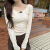 Neck Lace Top Women's Spring Texture Long-sleeved T-shirt Bow Splicing Niche Bottoming Shirt