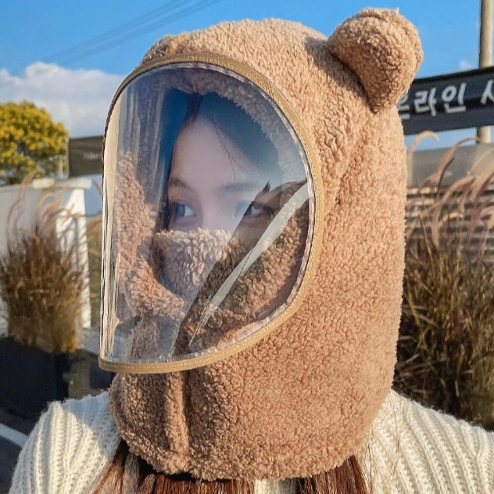 Warm Riding Face Mask Thickened Plush Pullover Hat Fashionable Full Face Cover Hats  Riding