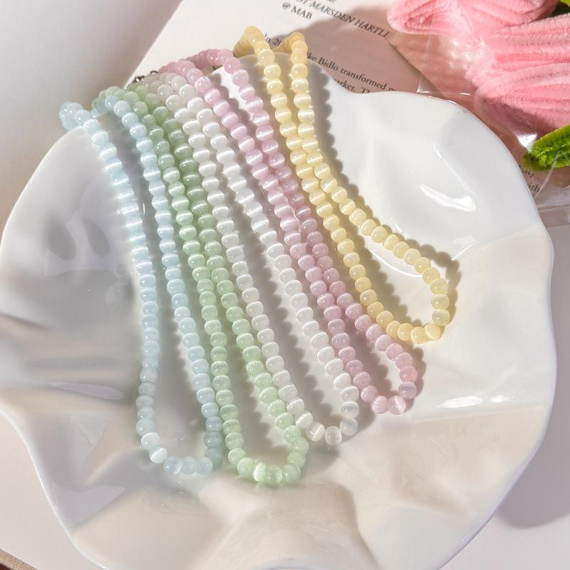 Korean Style Simple Versatile Women'S Colored Glass Bead Necklace Aesthetic Trendy Clavicle Chain Jewelry Accessory