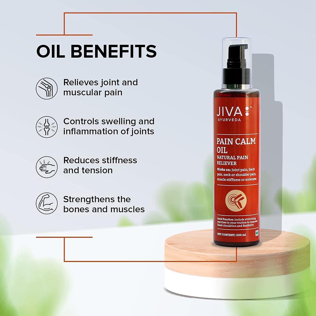 Jiva Pain Calm Oil 200ml Pack of 1 | Ayurvedic Joint Muscle Pain Relief for Knees, Shoulders & Legs | Controls Swelling & Stiffness