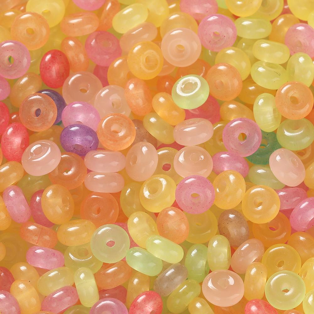 50pcs Glass Imitation Jade Beads Flat Round Spacer Beads Assortments for DIY Necklaces Bracelets Jewelry Making Accessories