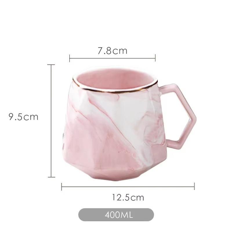400ML Marbled Ceramic Mug Diamond Cup with Gift Box Lid Spoon Couple Coffee Cup Home Breakfast Oatmeal Milk Cup Valentines Gift