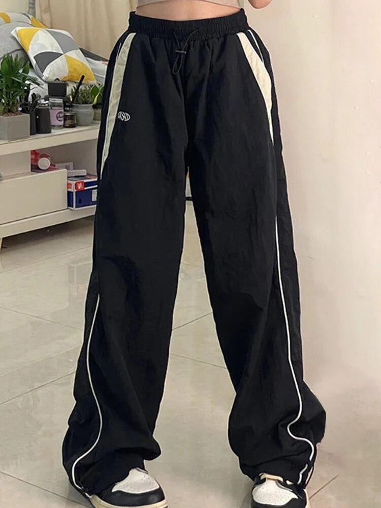 Y2K Vintage Baggy Pants Women Mid Waist Drawstring Sweatpant Female 2023 Streetwear Casual Pant Wide Leg Parachute Track Trouser