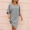 Women's Solid Color Summer Quarter Sleeve Irregular Skirt Casual Loose Mid-Length Dress