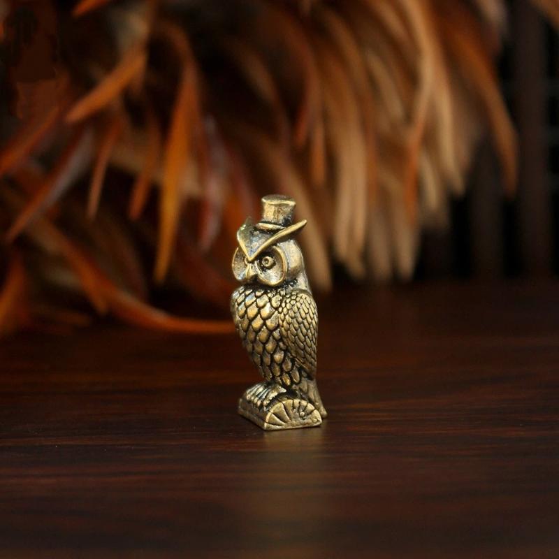 1Pcs Handmade Boho Decor Owl Brass Ornament Creative Figurine Small Desk Decoration Unique Gift For Home