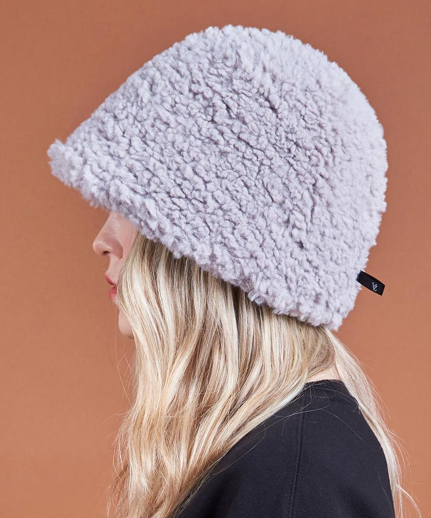 Bajal Fur Long Label Boucle Drop Bucket Hat Grey