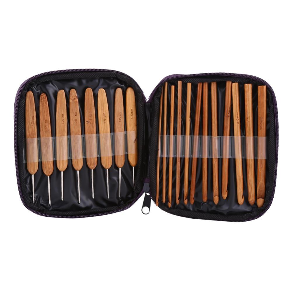 20pcs Carbonized Bamboo Knitting Needles Set Storage Case Yarn Craft Tools For Beginners