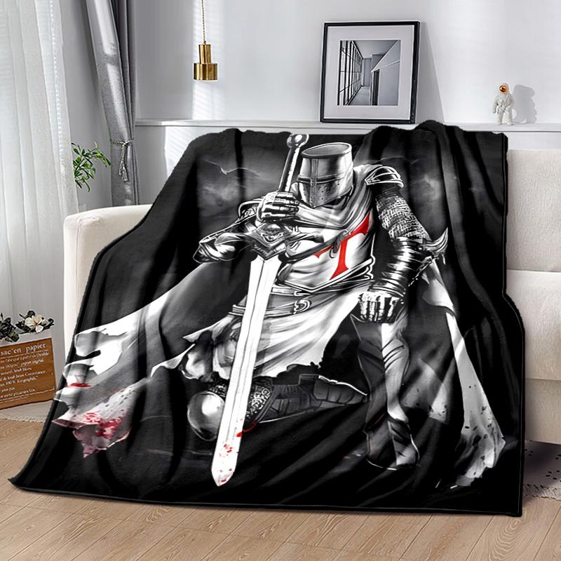 1pc Blanket Knights Templar Print Design, Lightweight Blanket for Sofa, Bed- Soft &Warm, Gift for All Seasons like Christmas, Halloween