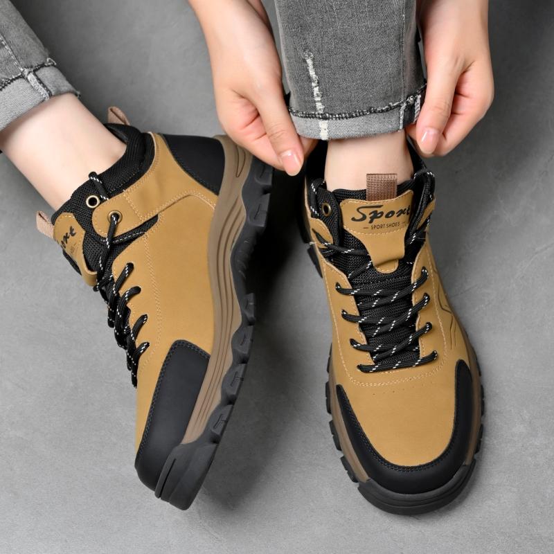 Fashion Comfortable Toe Breathable Travel Boots Suede High Top Walking Shoes Men's Outdoor Motorcycle Boots Lace-up Casual Hiking Shoe
