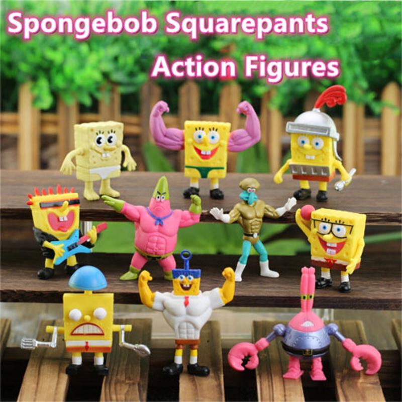 Colorful 10-piece Set Of Muscle Spongebob Cake Decorations
