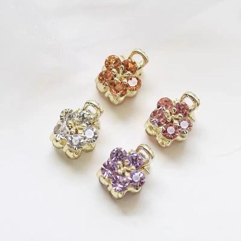 4Pcs Mini Rhinestones Flower Hair Claw Clips Non Slip Grip For Thick Hair Strong Hold Hair Jaw Clip Hair Accessories