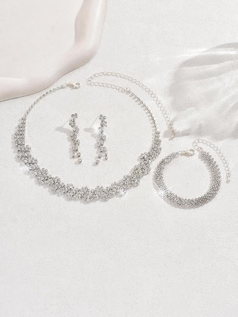 Shiny Diamond-Inlaid High-End Necklace Set: European & American Luxury, Lightweight Elegance, Four-Piece