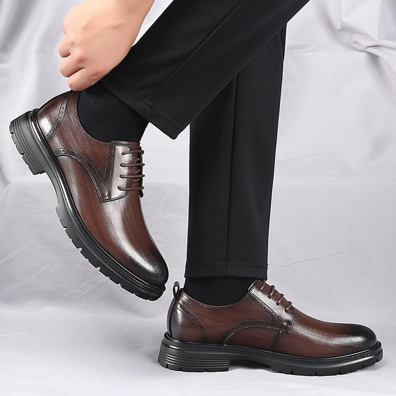 Herrenschuhe aus echtem Leder Klassischer Gentleman-Stil Outdoor formelle Party Täglich Business und Büro Dicksohlige Erwachsenenschuhe Schwarz