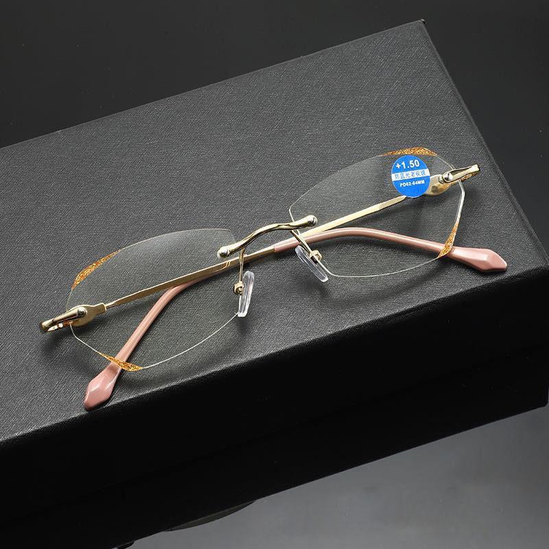 Blue Light Myopia Glasses Women Ultralight Rimless Prescription Glasses -100 To -500 Female Shiny Diamond Leg Computer Eyewear