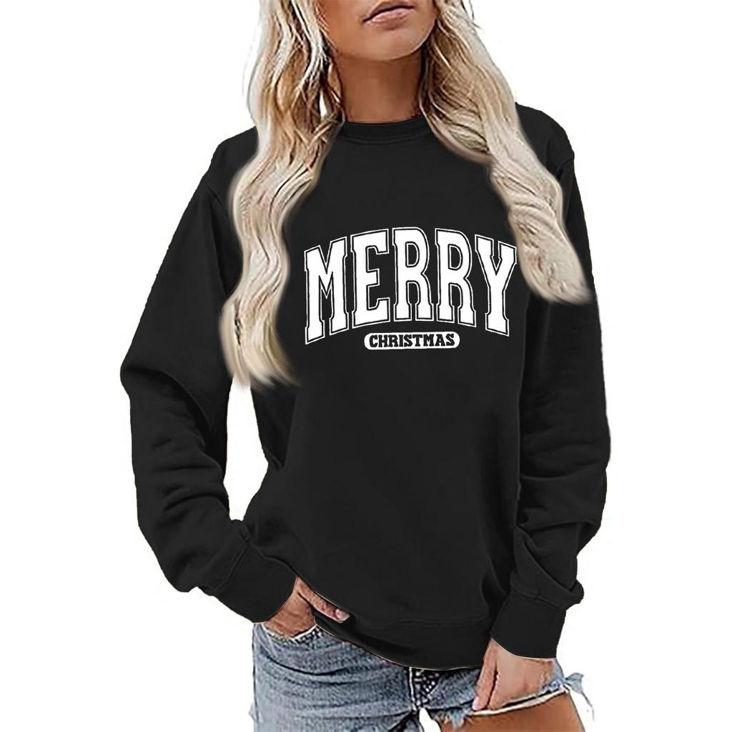 Women's Fashion Long Sleeve Christmas Printed Round Neck Loose Pullover Sweater Top