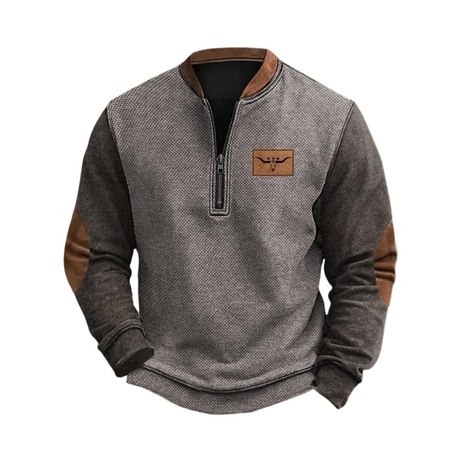 Men s Casual, Trendy, Retro American- Printed Round-neck Long-sleeved Half-pull Hoodie L