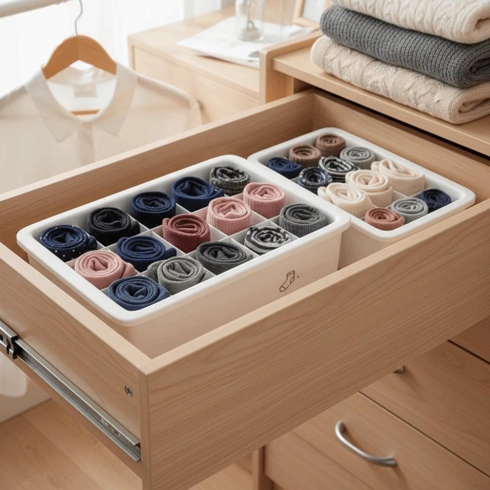 Stable Stacking Bra Drawer Organizer With Cover Socks Storage Box Compartment Organizer For Socks