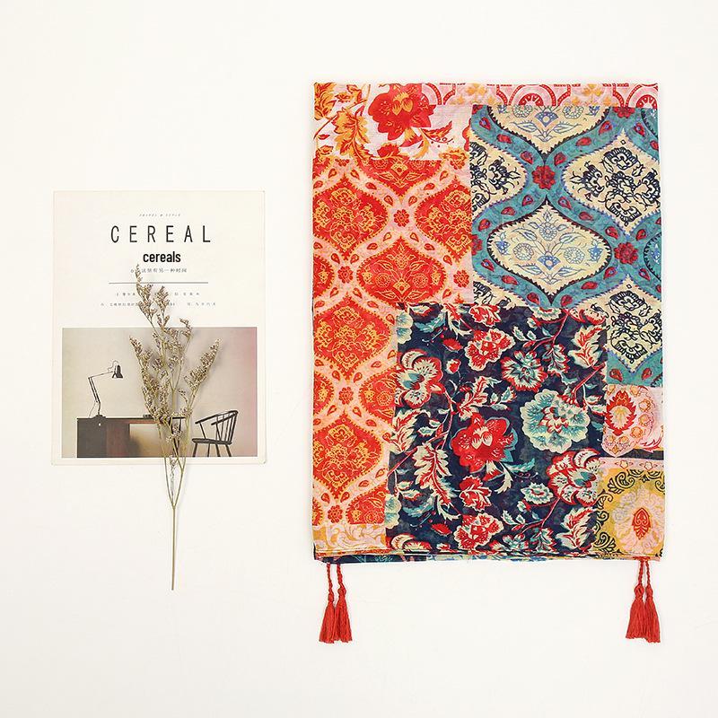 Bohemian Colorful Printed Women's Tassel Scarf - Perfect for Seaside Vacations and Sun Protection