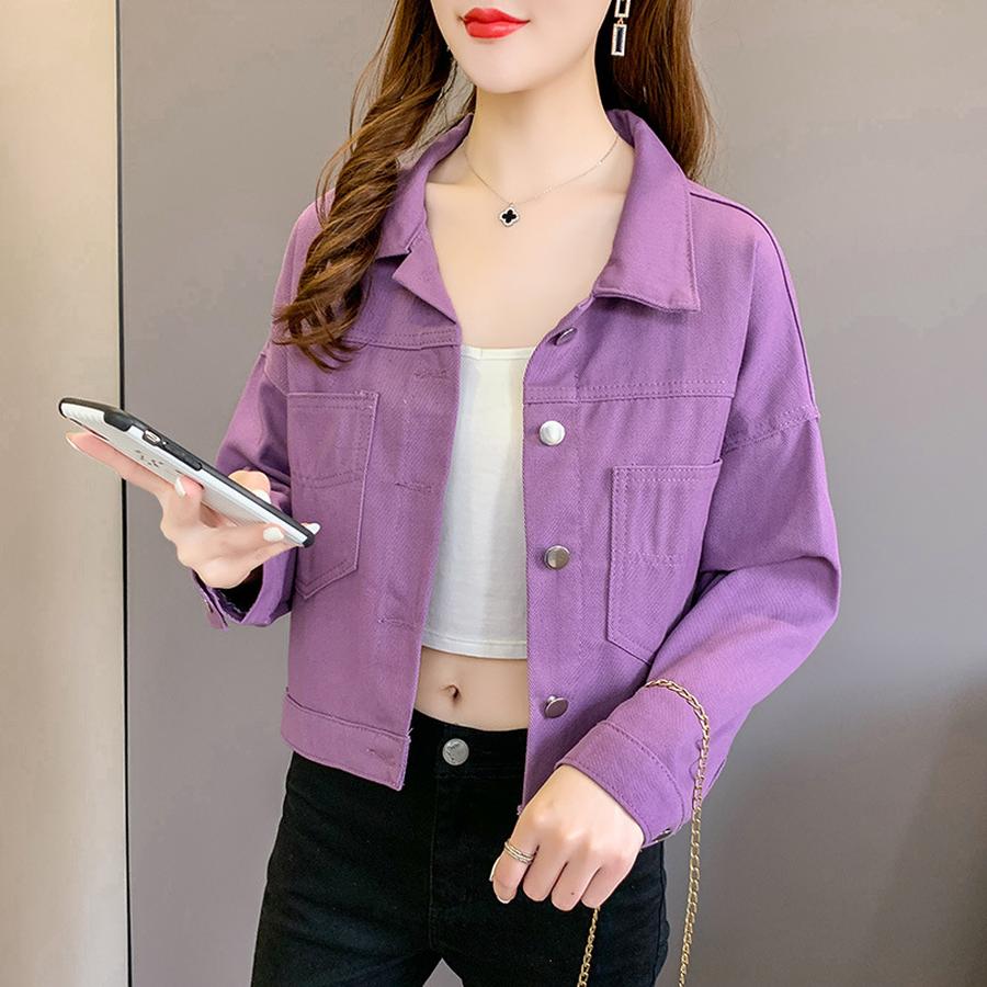 Új Lila Farmerdzseki Női Rövid Laza Vintage Retro Alkalmi Dzseki Felső Ins Divat