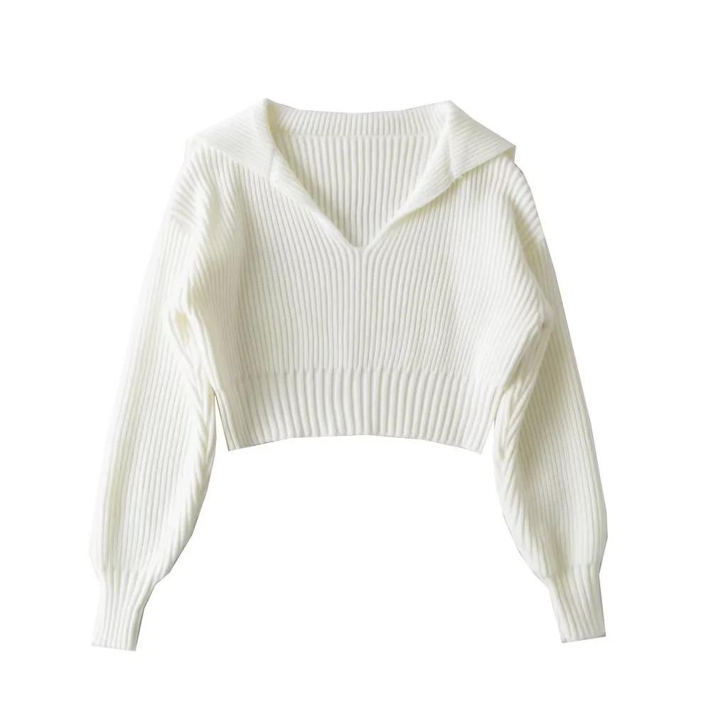 Spring and Autumn Four-color Loose Large Lapel Peplum Knit Sweater Women Fashion Loose Short Sweater Sweater Sweater Comfortable and Versatile