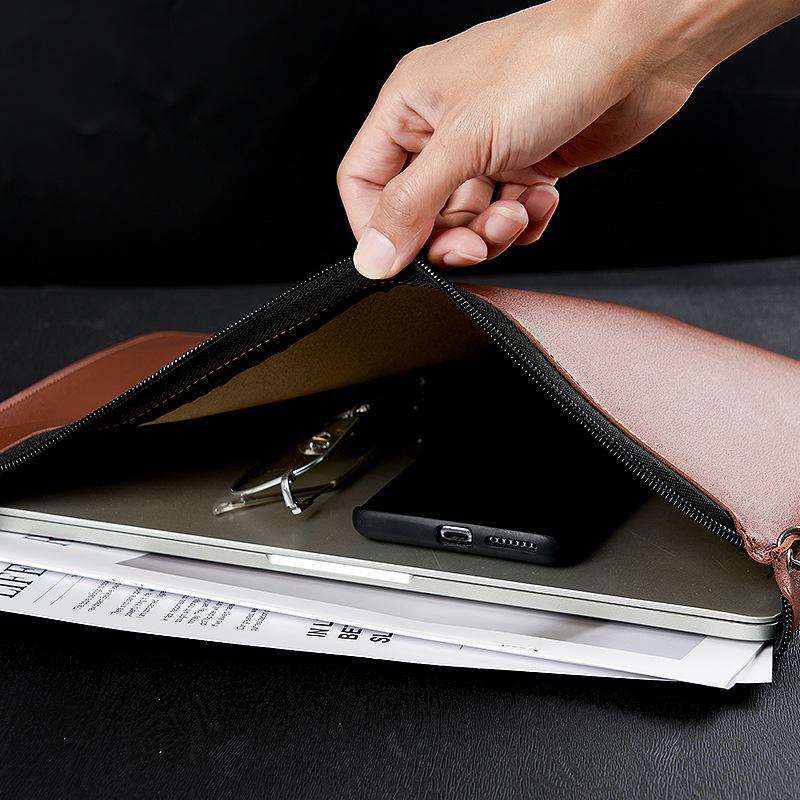 Handheld Waterproof Leather Document Bag with Custom Logo and Large Capacity.