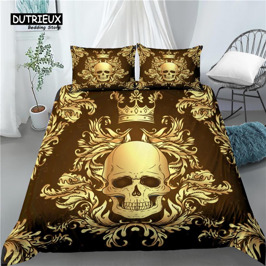 Bydlení Doma Luxusní 3D Potisk Růže Lebka 2/3ks Pohodlný Povlak na Přikrývku Povlak na Polštář Ložní Sady Queen a King EU/US/AU Velikost