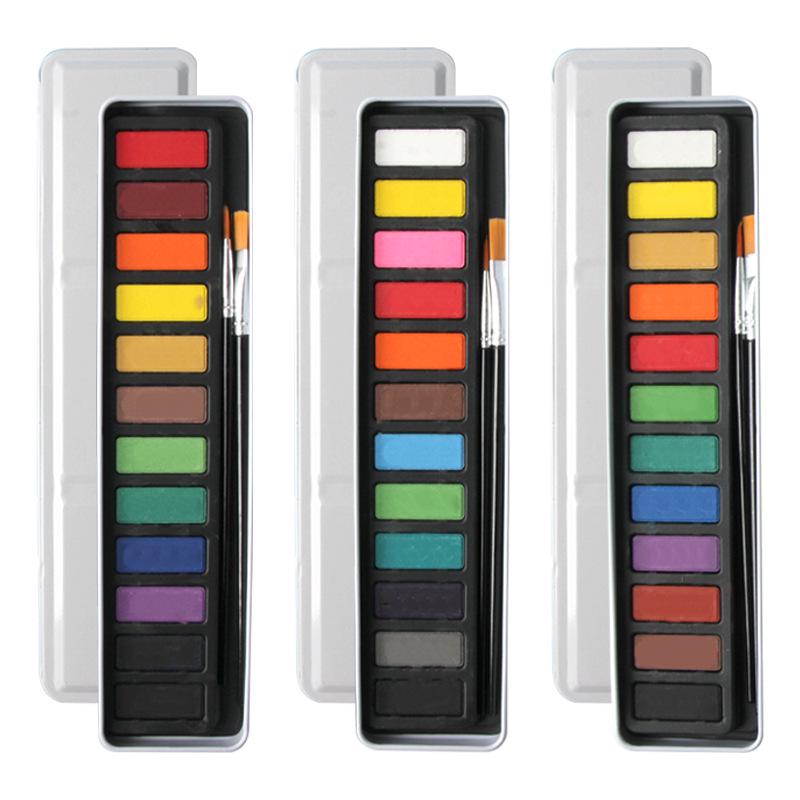 12-Color Watercolor Paint Set in Tin Box - Solid Powder Cakes for Students and DIY Projects