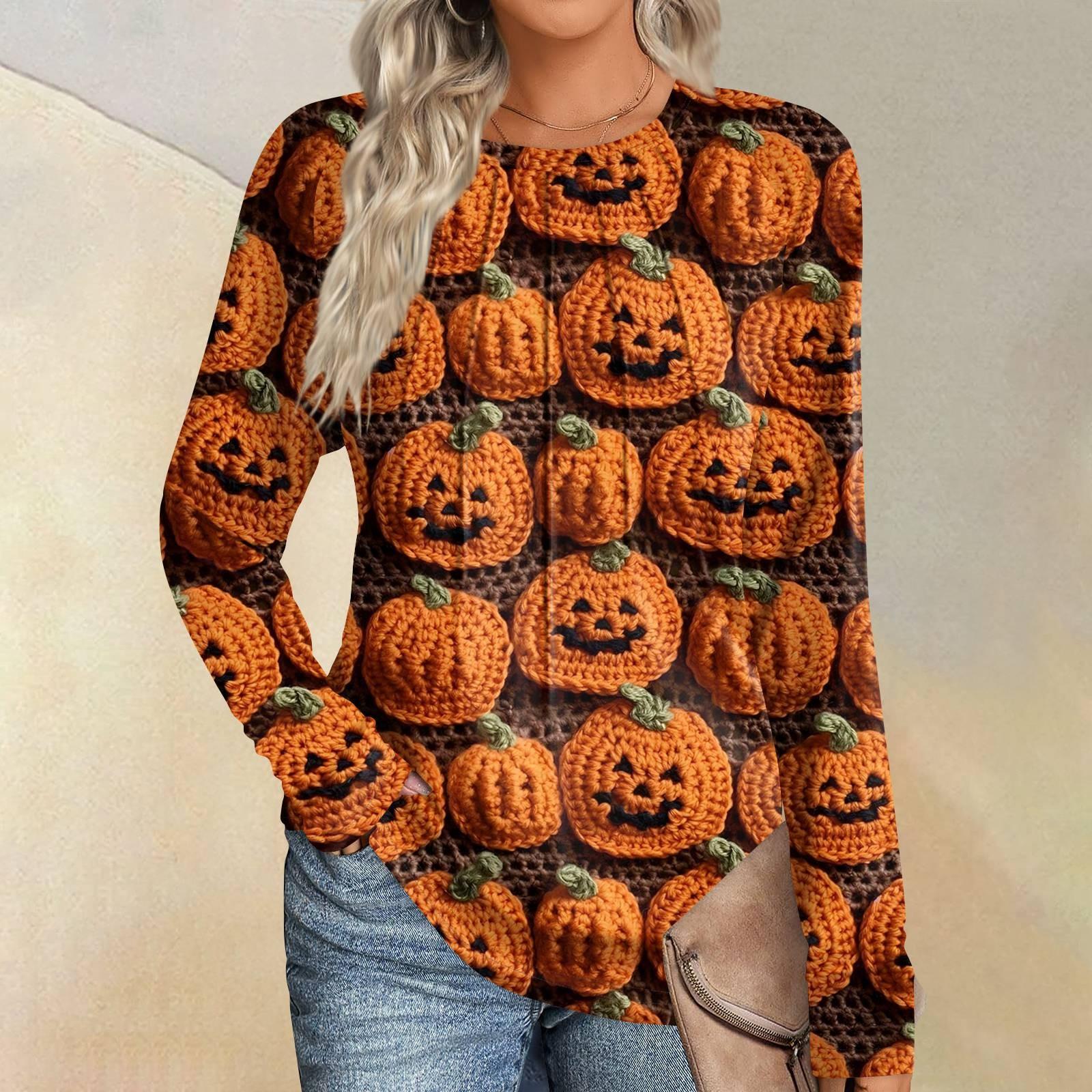 

Женская мода повседневная Хэллоуин длинный рукав круглый вырез топ XL жёлтый