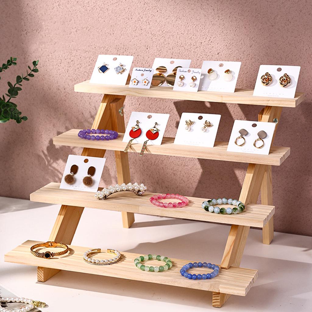 Jewelry Display Stand Wooden Earring Storage Container Desktop Tray Countertop Display Stand Bracelet Stand