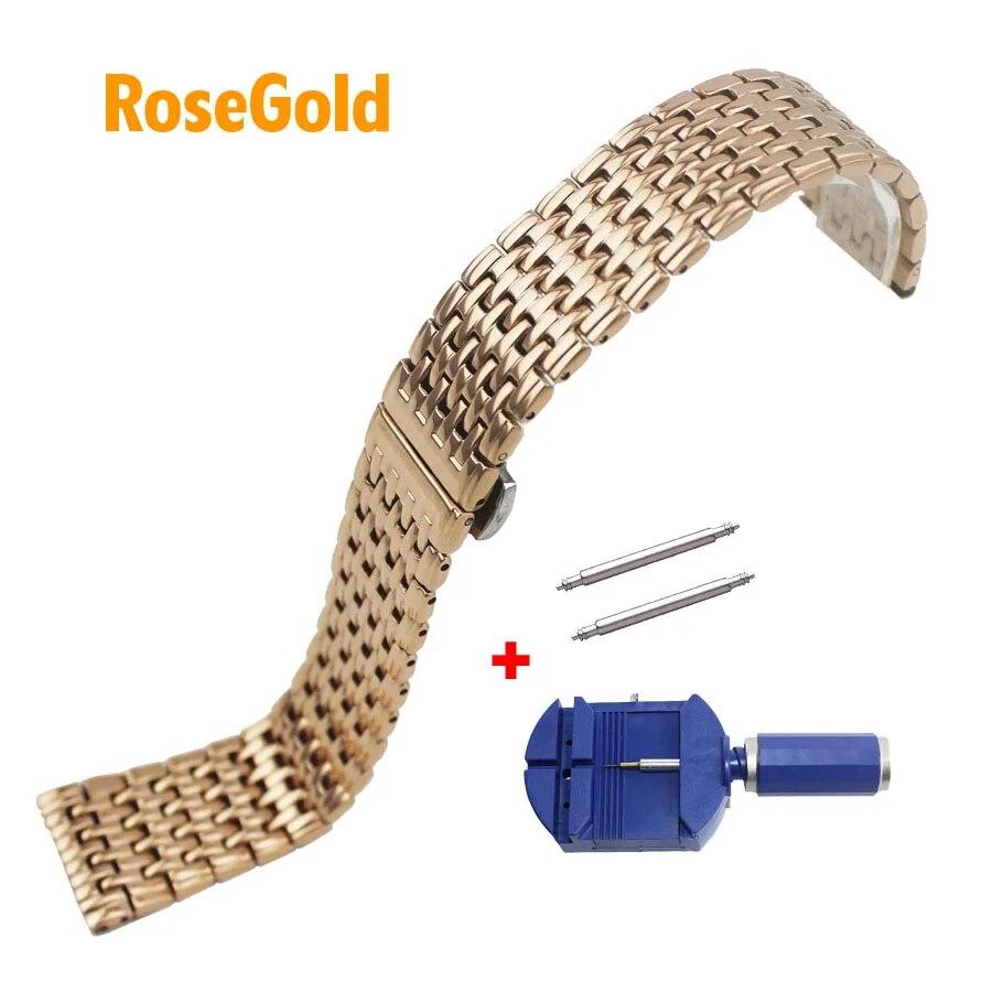

Тонкий суцільний ремінець для годинника 13 мм 18 мм 20 мм 22 мм ремінець для годинника з нержавіючої сталі з пряжкою-метеликом, замінний ремінець для годинника, браслет JL9Z Rose Gold 13mm