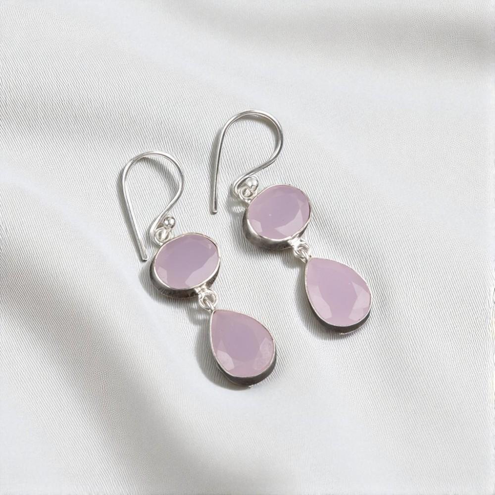 Rose Chalcedony Gemstone 925 Sterling Silver Jewelry Handmade Earrings1.88" Gift EE-73-17