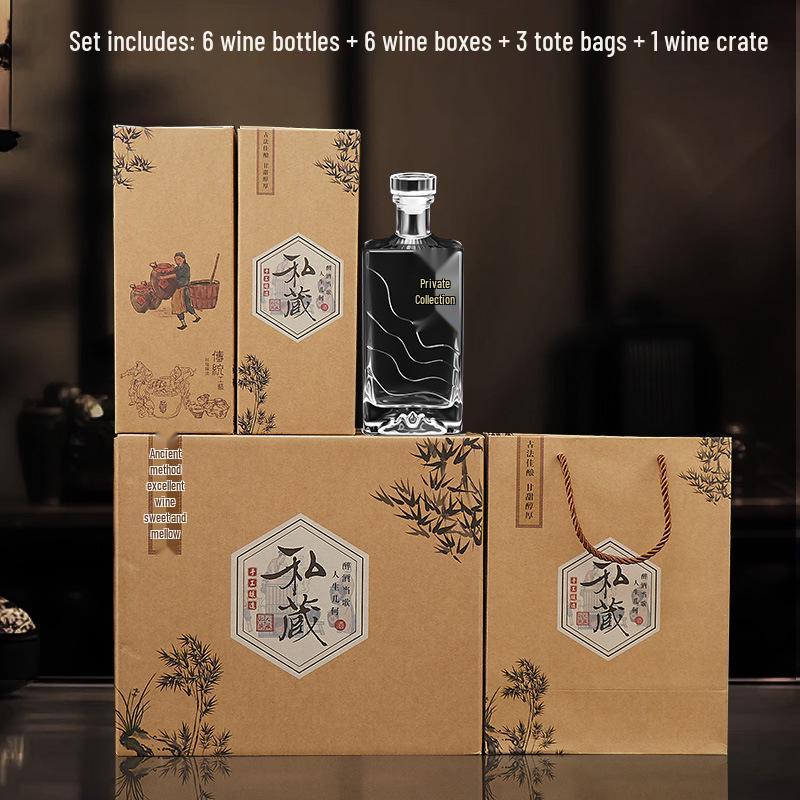 500ml Water Ripple Volcanic Base Transparent Baijiu Bottle Set - Original Pulp Glass Collection Series.