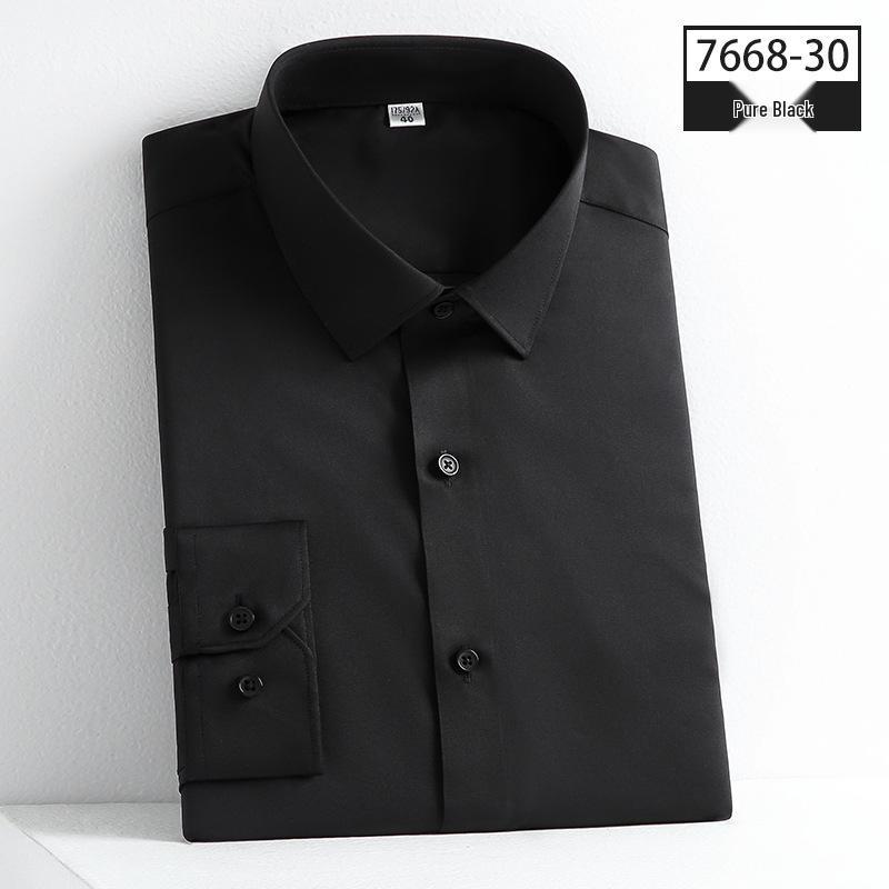 Autumn Men's Slim Fit Non-Iron Solid Color Long-Sleeved Square Collar Shirt