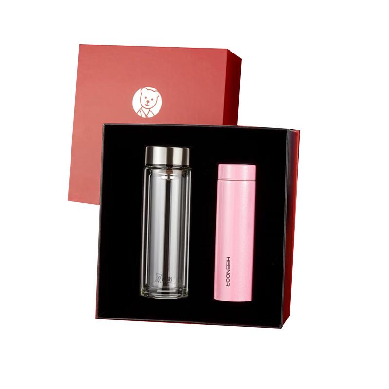 Heenoor Glass Cup & Thermos Mug Gift Set
