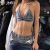 Spicy Girl Sexy Denim Bikini Beach Set: Halter Split Swimsuit