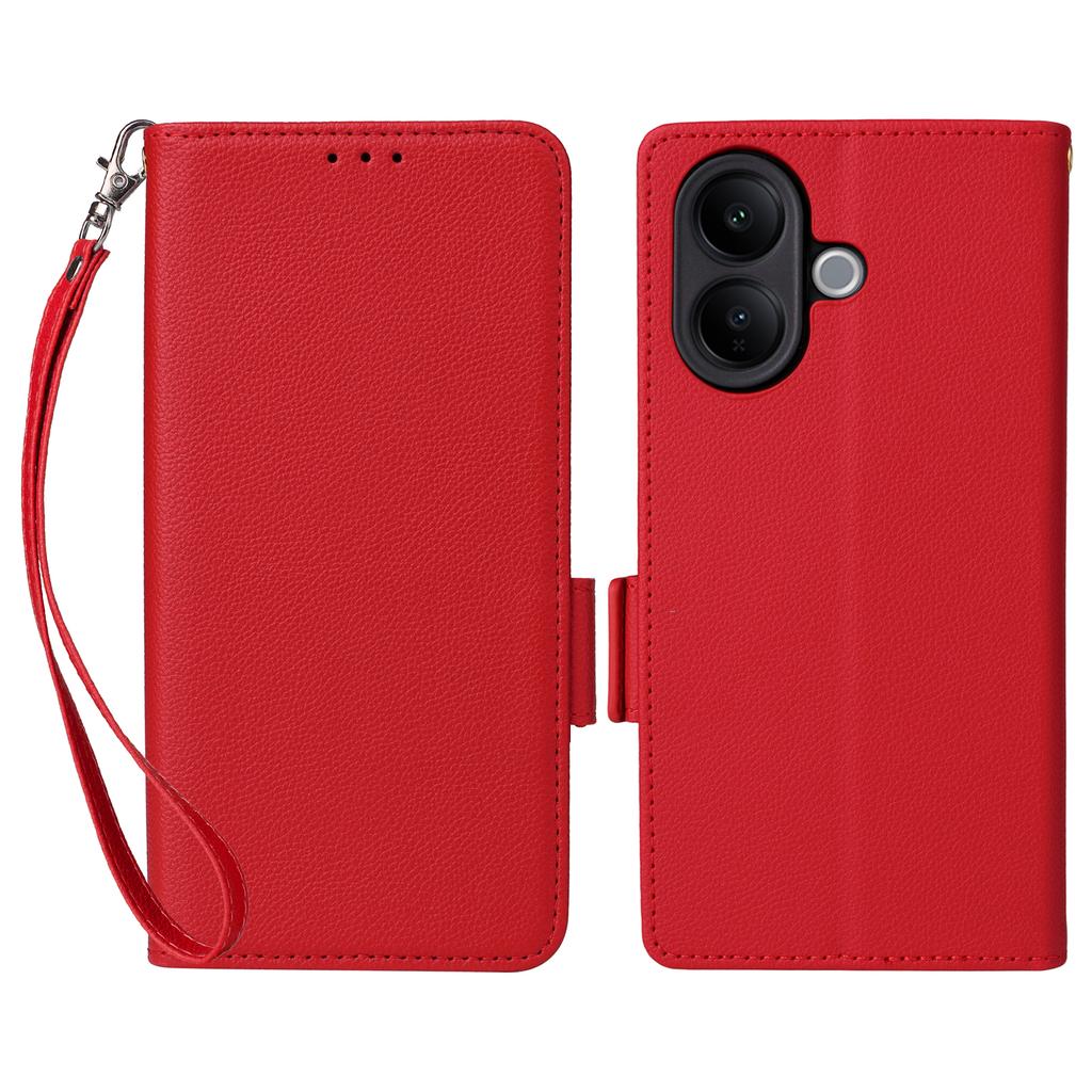 For Vivo V60 Lite 4G/5G Case Litchi Texture Wallet Leather Phone Cover with Wrist Strap
