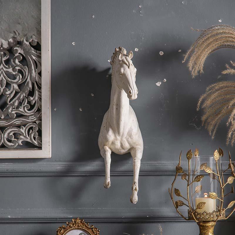 French Romantic Wall Relief Sculpture, Vintage Distressed Horse Wall Hanging Decor for Background Wall Living Room Home