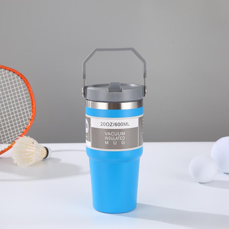 Large Capacity Insulated Stainless Steel Car Cup with Handle and Straw Lid