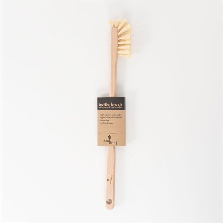 ecoLiving Long Handle Bottle Brush Wooden Bottle Brush for Cleaning Water Bottles