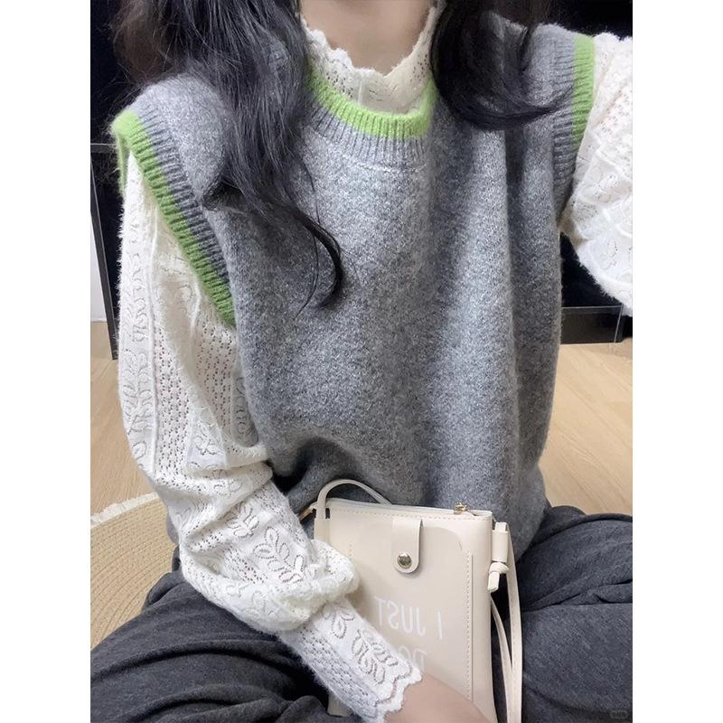 Semi-turtleneck lace hollow top women's spring temperament stacked long-sleeved bottomed shirt