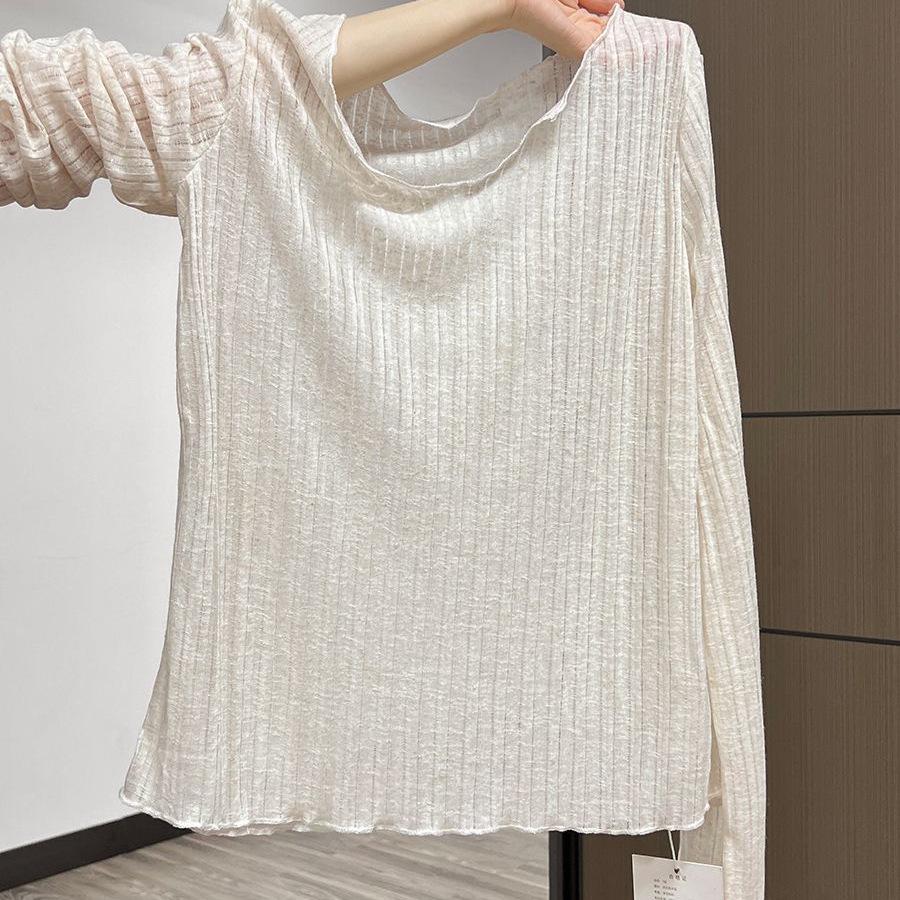 Women's Chic V-neck Long-Sleeve T-Shirt - Stylish, Lightweight, Breathable; Perfect for Spring/Summer, with Sun Protection.