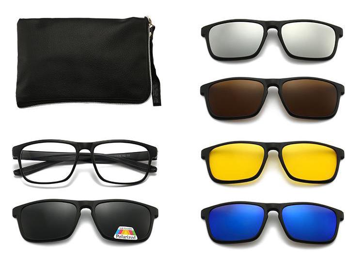Clip-on Glasses Set: Includes 5 Polarized Lenses, Compatible with Myopia TR90 Retro Magnetic Sunglasses