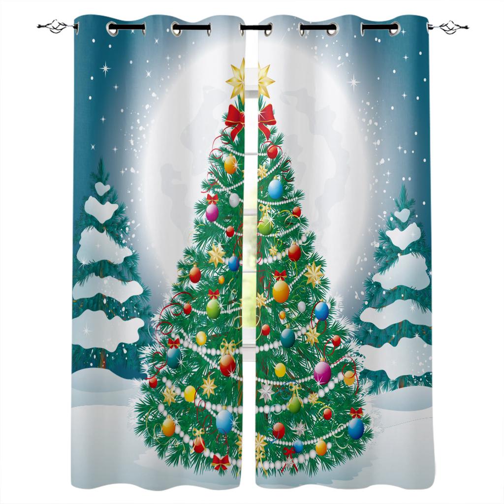 3D Christmas Tree Curtains 2-Panel Luxury Sunshade for Living Room Bedroom Home Decor Merry Christmas