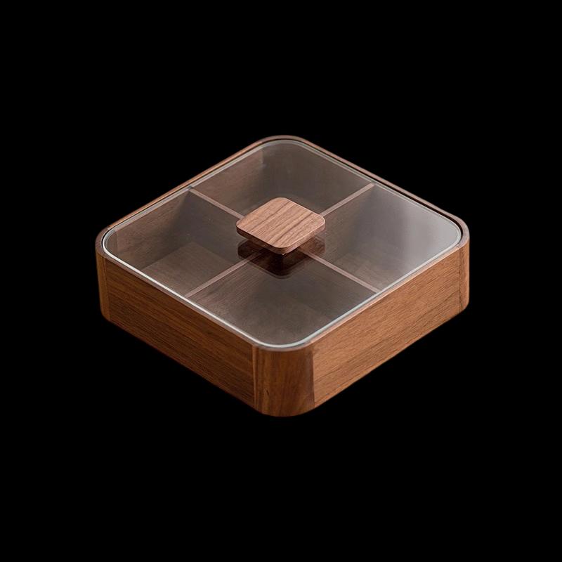 Black Walnut Solid Wood Divided Snack Box with Lid