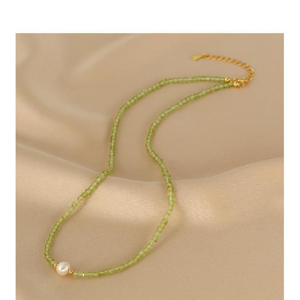 Original natural peridot freshwater pearl necklace Stackable Double-Layer Clavicle Necklace in Light Luxury Style, Niche Design оливин